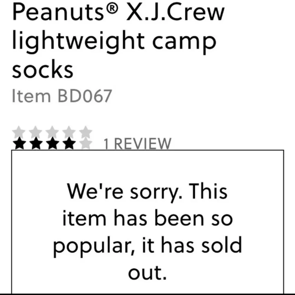 Peanuts® X.J.Crew Lightweight Camp Socks MEN'S Snoopy & Sally OS BNWT SO